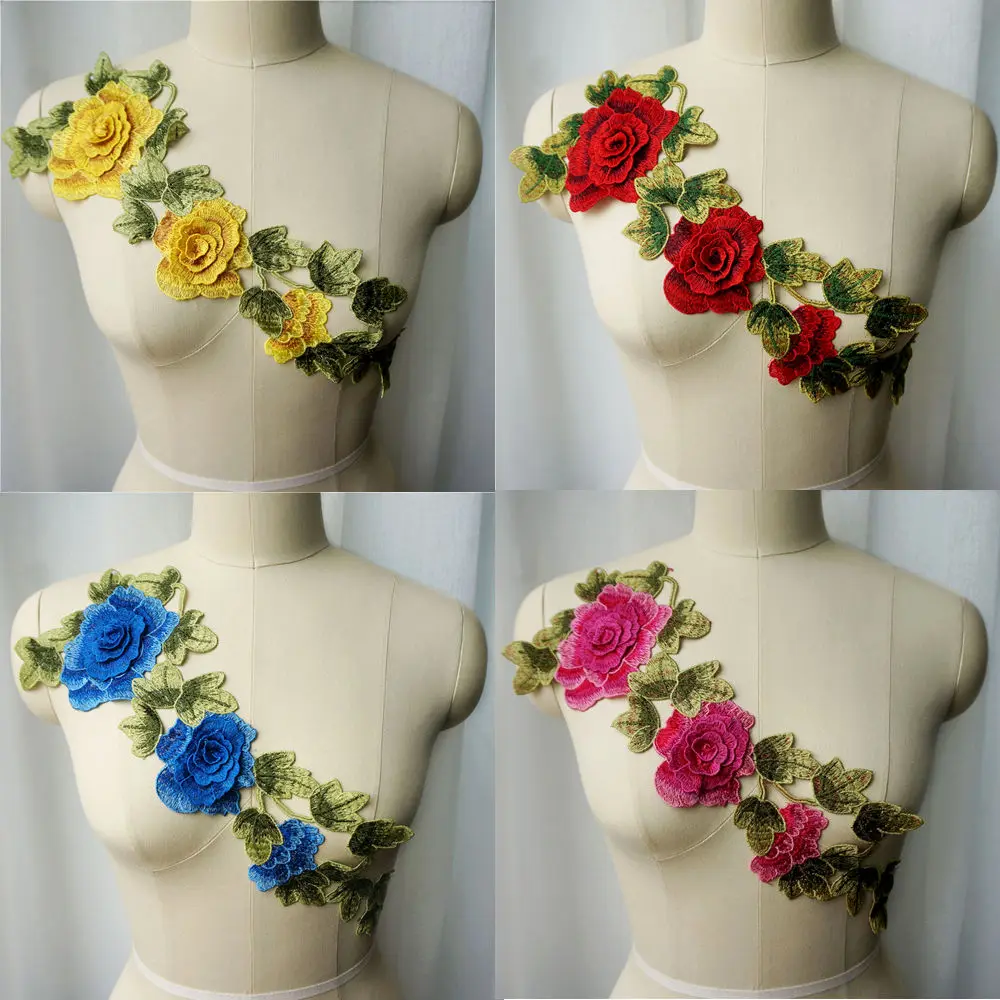 Applique brodée, appliques en dentelle brodée, 2 pièces broderie en polyester multicolore à coudre sur robe applique en dentelle applique fleur patch accessoires de vêtement de danse (couleur : noir