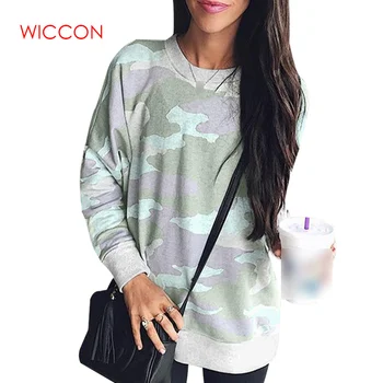 

2020 Women Camouflage Pullovers Medium-long Loose Pullover Long Sleeve O-neck Hoodies Fashion Oversized Women Clothes