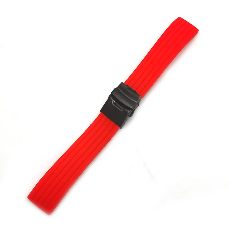 Red Waterproof Silicone Sport Strap with Folding Buckle - Men's Replacement Watch Band Accessories