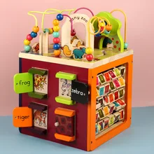 Деревянный куб, сундук с сокровищами, Детский обучающий пазл Монтессори, детская игрушка, сундук с сокровищами животных, многофункциональный, украшенный бисером