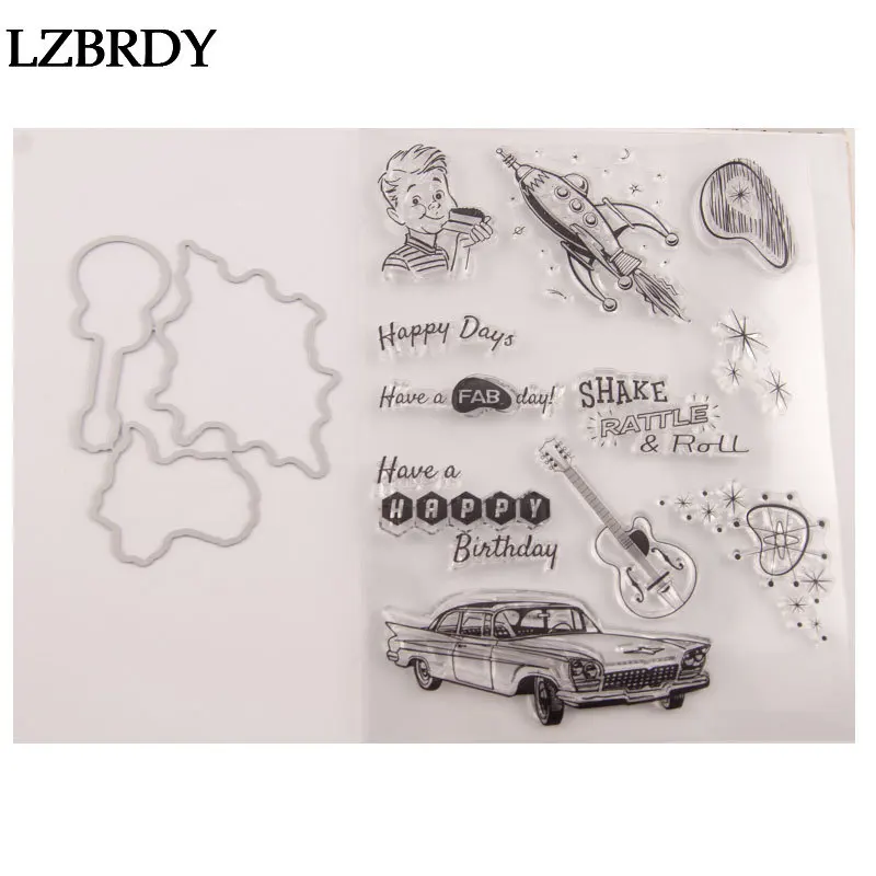 Boy Rockets Car Happy Birthday Stamp and Die Set New Clear Rubber Stamps for Card Making Christmas Dies | Дом и сад