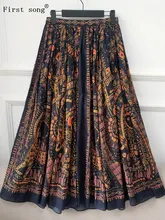 Для женщин ретро 3d печатных Высокая Талия плиссированная юбка