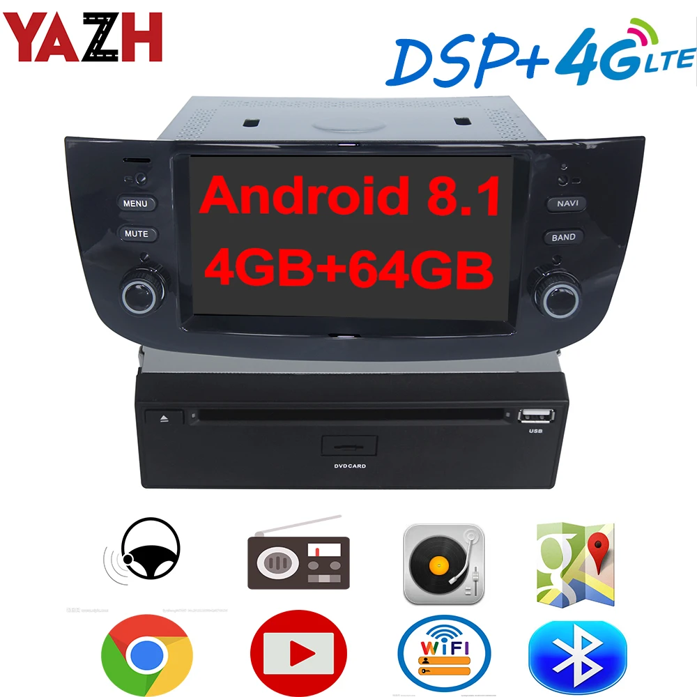 YAZH Android 8 1 автомобильный dvd плеер для FIAT Linea 2016 / Punto 2012 2015 с 4 Гб 64 GPS радио дисплей