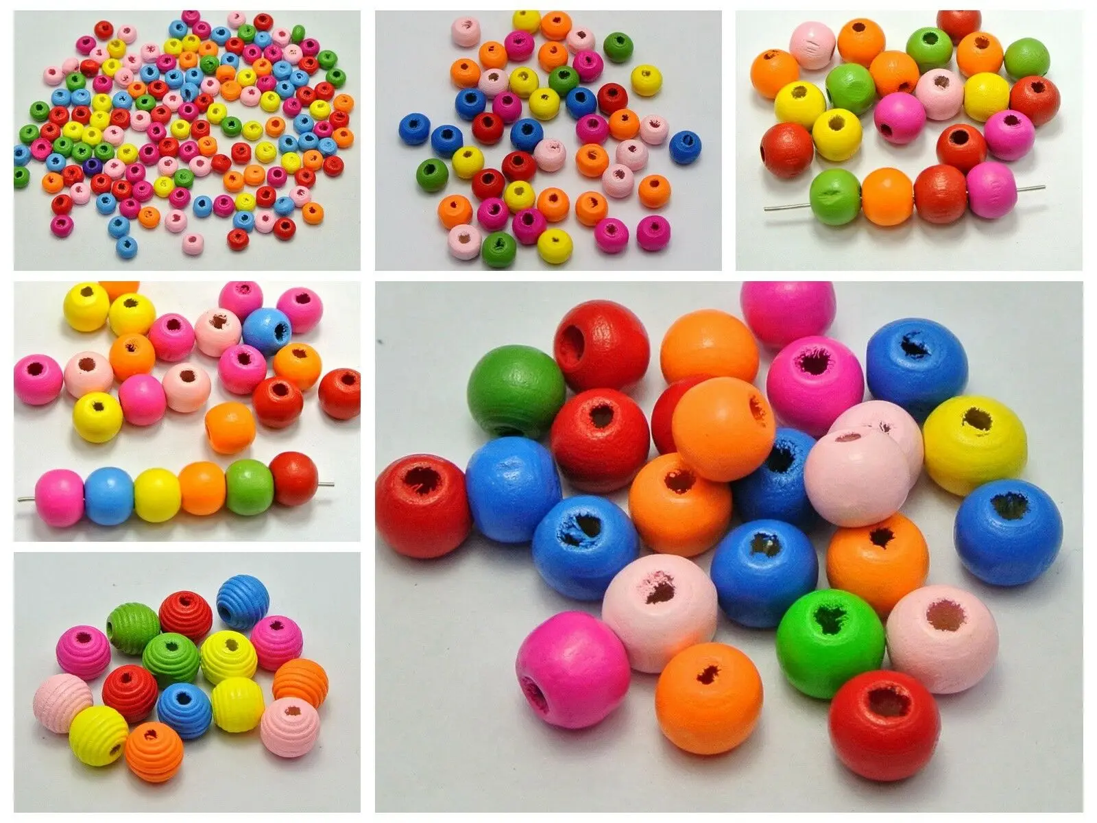 

Craft DIY Mixed Bright Candy Colour Wood Round Beads 4mm-14mm Wooden Spacer