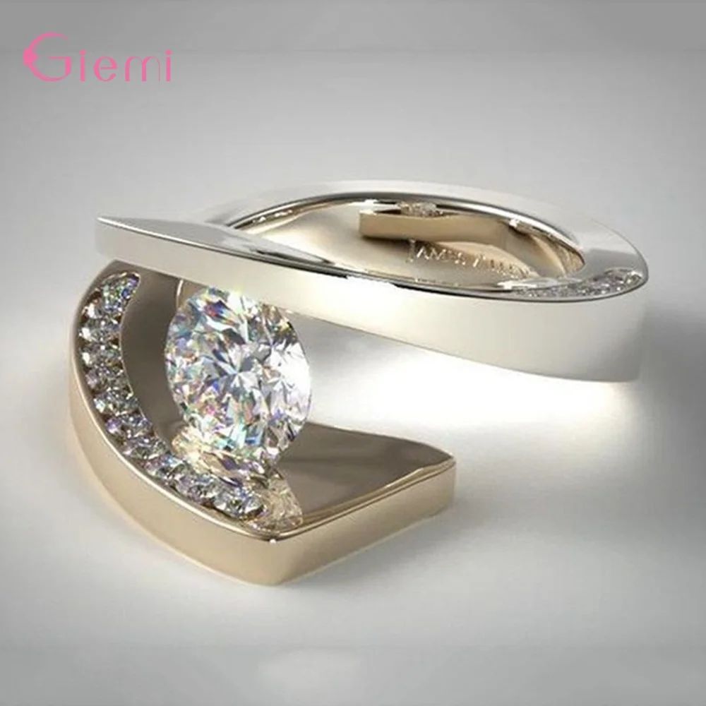 New Elegant 925 Sterling Silver Crystal Wedding Ring for Women Girl Cubic Zircon Gift Jewelry Engagement Ring Bijoux