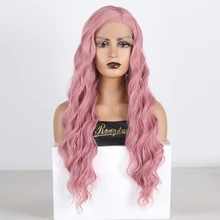 RONGDUOYI волнистые синтетические парики на кружеве для женщин длинные розовые парики термостойкие волокна бесклеевой Косплей парики с боковой частью