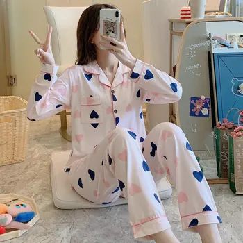 

Long sleeve pajamas women's spring autumn Korean cardigan rope version sweet and lovely winter home wear set