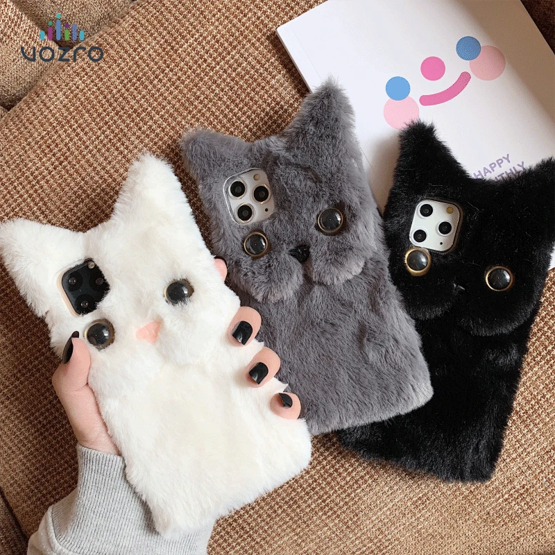

VOZRO Plush Short Hair Cat For Iphone 6s 7 8 Plus X XR XS 11 Pro Max Hand Shell Soft Shell Personality Originality 6 7 X Se Case
