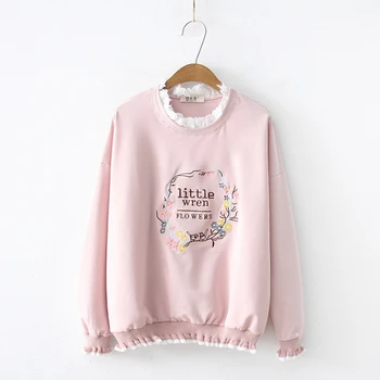 

girl Lovely Embroidery hoodies free size Pullovers Sweatshirt Autumn women pretty Campus Casual Sweatshirts f0212