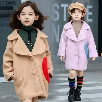 

Girls'Wool Thickened Coat Autumn and Winter Style Korean Edition Mid-long Cotton-padded Coat Trend for Girls and Girls