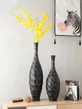 

84cm Modern Dense honeycomb Shape Flower Carving Resin Floor Vase Big Living Room Decorative Floor Vase Home Art Craft Gifts