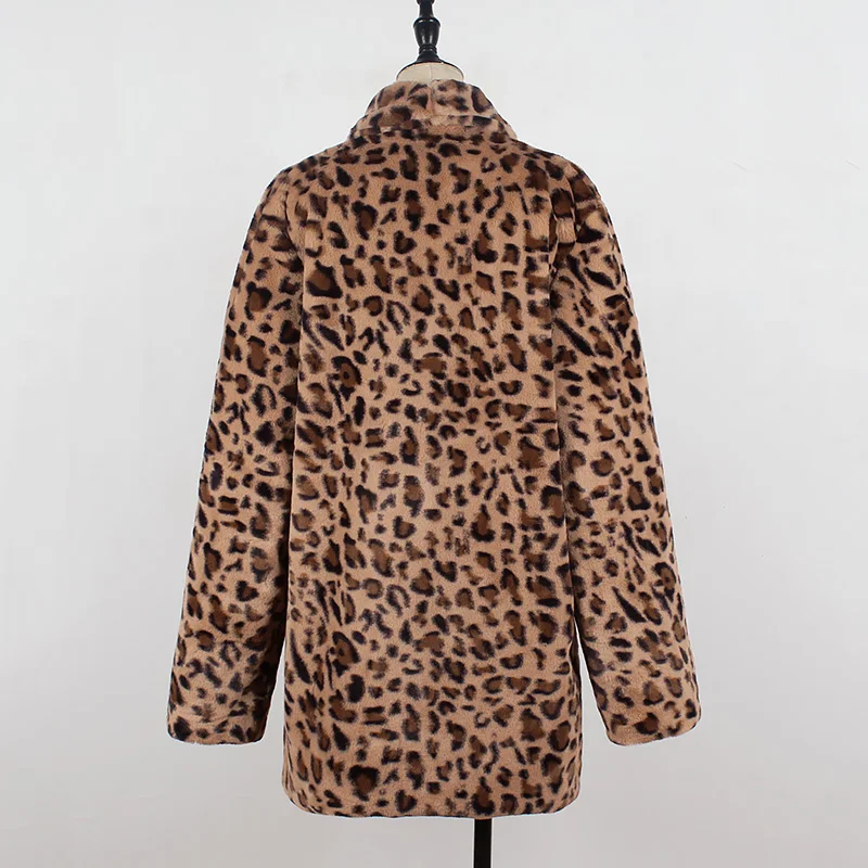 Леопардовая расцветка, куртки из искусственного меха, женские элегантные осенне-зимние толстые теплые длинные пальто, верхняя одежда, тонкий плащ с карманами
