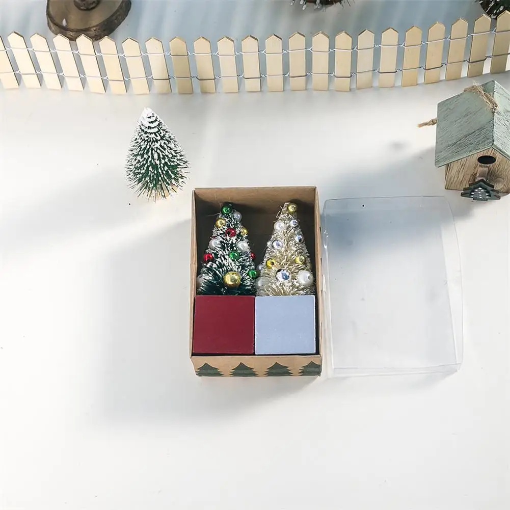 2 шт DIY мини-елка для рабочего стола мини сизаль снег мороз деревья с деревянной основой для украшения Рождественского стола