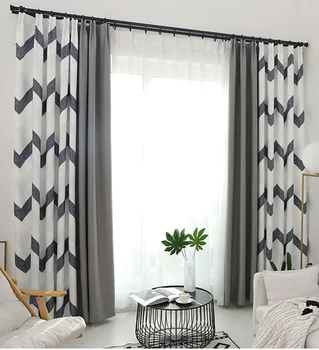 

Modern Curtains for Living dining Room Bedrooms Nordic-style Wavy Mosaic Printing Shade Available Blue and Gray Stylish Tulle