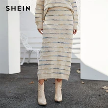 Шеин Бежевый галстук краситель Whipstitch пушистый Повседневный свитер юбка для женщин низ Весна уличная Красочные Эластичные женские длинные юбки