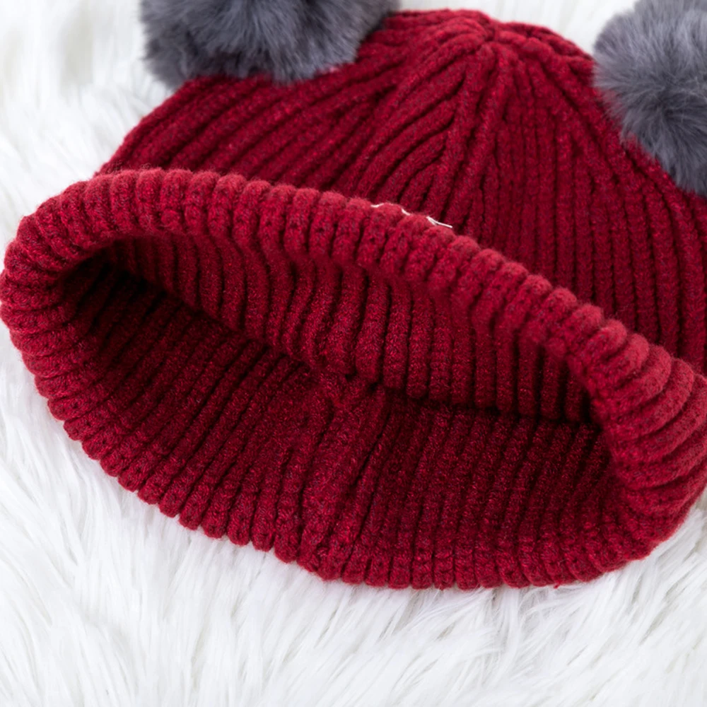 Зимняя теплая вязаная шерстяная шапка с двойными шариками для детей от 5 до 24 месяцев детская теплая шапка с защитой ушей