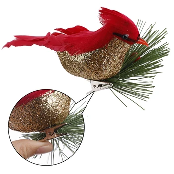 

10pcs Clip On Christmas Tree Decoration Red Feathers Artificial Birds Realistic Cute Cardinal With Tree Branch Home Diy Ornament