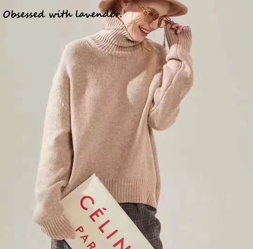 

Obsessed with lavender. New cashmere sweater, solid color, multifunction, high collar, female, summer, autumn and winter