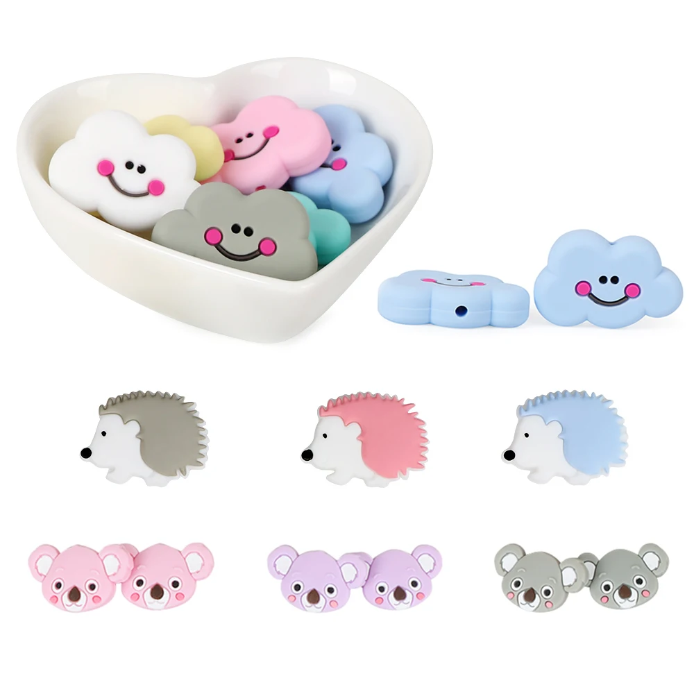 

5pc Koala Silicone Teether Beads Food Grade Ring Rattle Chew Silicone bpa free DIY Baby Teething Necklace Rodents Nursing Gift