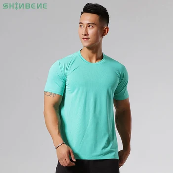 

SHINBENE Neon Breathable Athletic Training Workout Short-sleeve Shirts Men Anti-sweat O-neck Gym Fitness T-shirt Running Tee