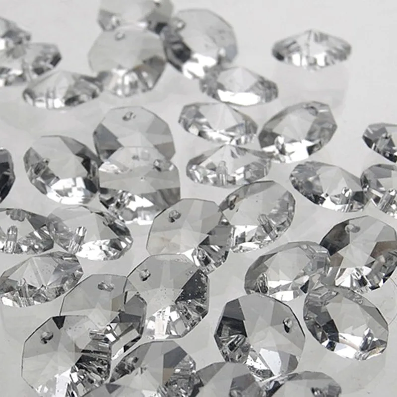 Top Quality 14mm Clear 200pcs K9 Crystal Octagon Bead In 2Holes Diy Wedding & Home Decoration Glass Accessories Chandelier Parts