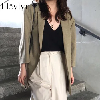

Vintage Women Solid Blazer Autumn Pocket Three-quarter Sleeve Female Suit Jackets Ladies Workwear Suit Retro Outerwear Coat 2020