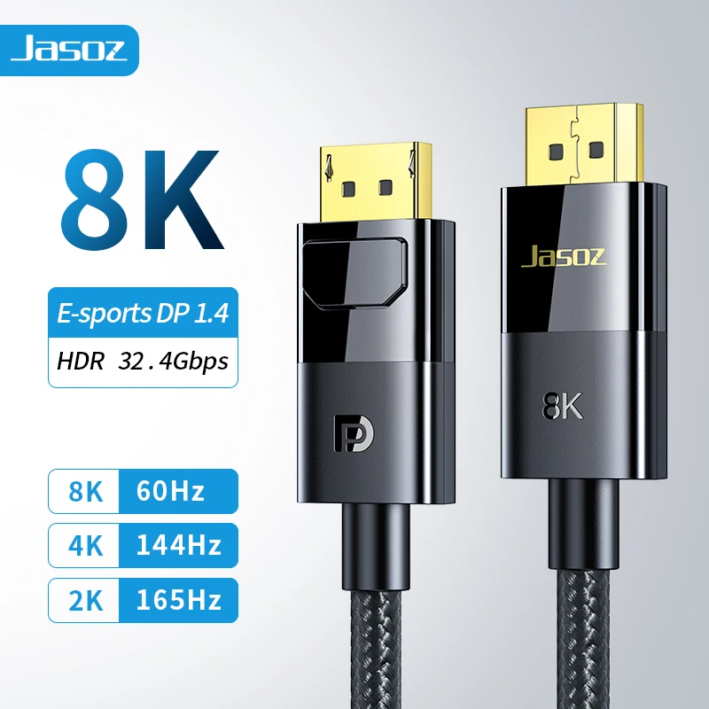 

Jasoz 8K DisplayPort Cable 1.4 8K 60Hz 4K 144Hz HDR 165Hz Display Port Audio Cable for Laptop PC Gaming Monitor DP Cable 1.2