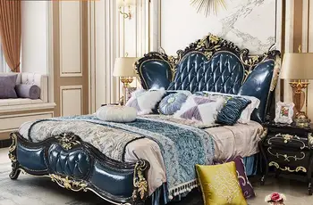 

European StyleLeather Bed Villa Luxury King Bed Princess Bed Bedroom Solid Wood Bed Double Bed