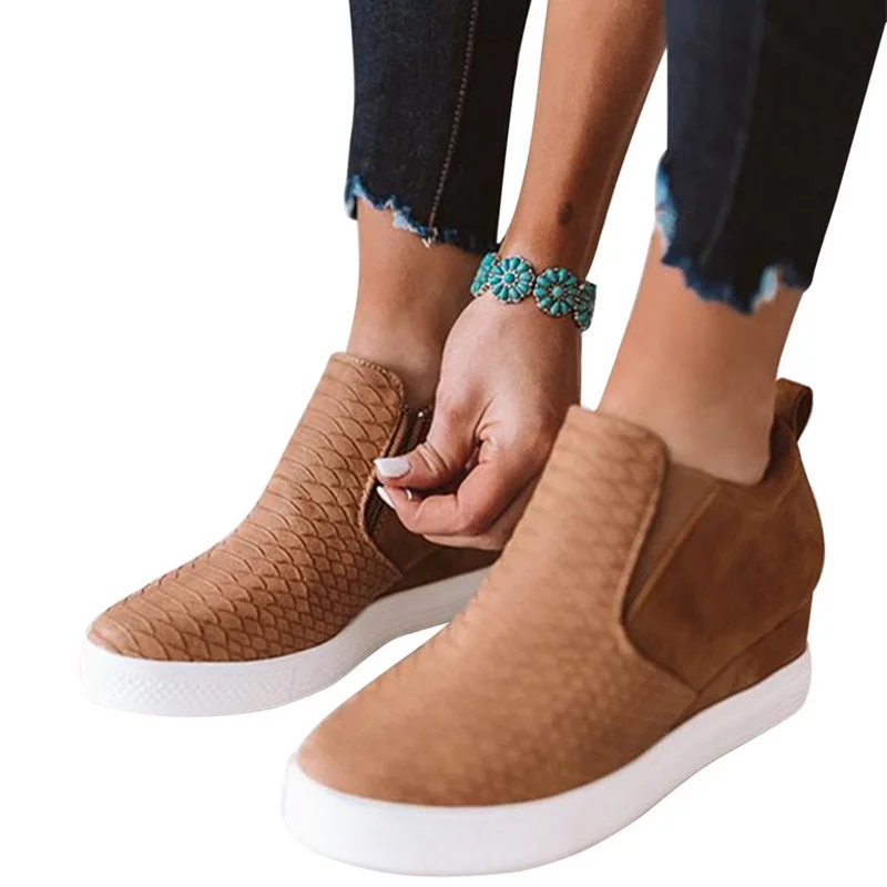 HEFLASHOR/женские кроссовки; коллекция года; дышащая Вулканизированная обувь на танкетке; женская повседневная обувь из искусственной кожи; tenis feminino - Цвет: brown