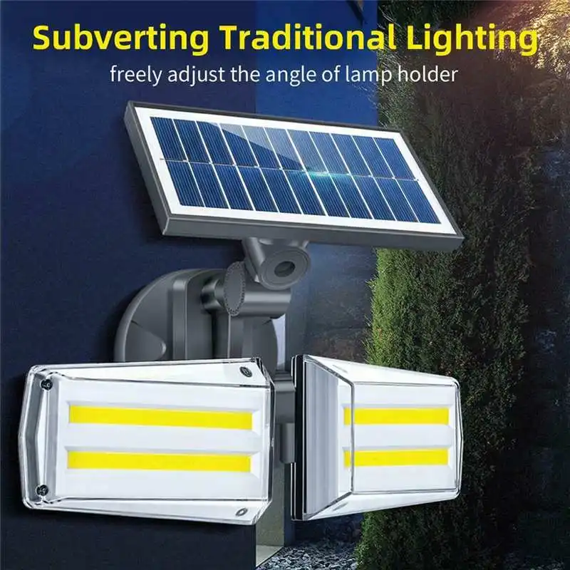 Sensor de Radar Lâmpada de Parede Holofotes ao ar Led à Prova Dupla Cabeça Luz Solar Cob Livre Jardim Quintal Lâmpada Dip68 Água Ip68 100 w 80led 5 100 w 80led dupla cabeça sensor de