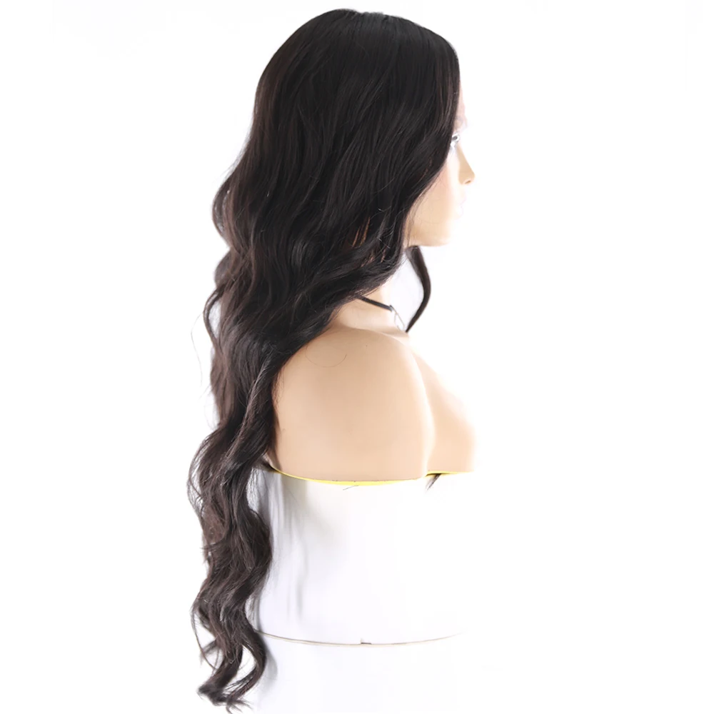 Швейцарские синтетические волосы на кружеве парики натуральный черный цвет Жаростойкие Волокна парики X-TRESS длинные волнистые парики шнурка средняя часть