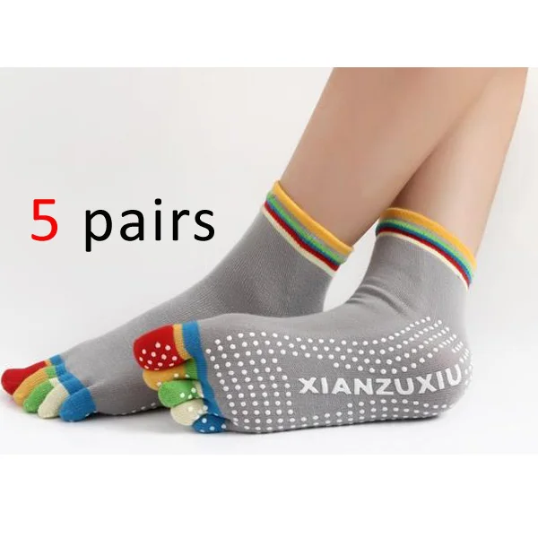 Женские хлопчатобумажные носки с пятью пальцами; нескользящие Дышащие носки с открытыми пальцами; цветные профессиональные классные носки-тапочки; 5 пар/лот - Цвет: 16