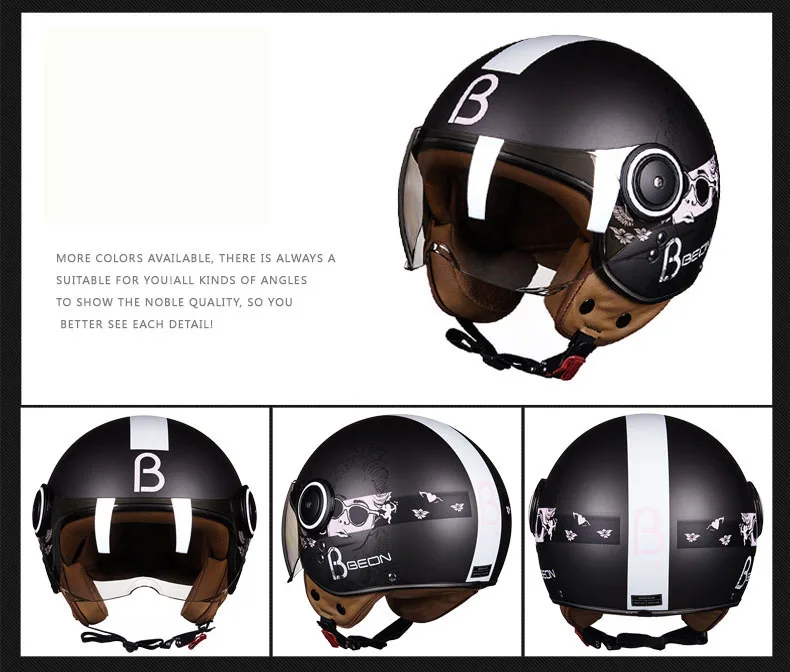 Casque De Moto Vintage À Visage Ouvert Casque De Moto Jet Crash Casque