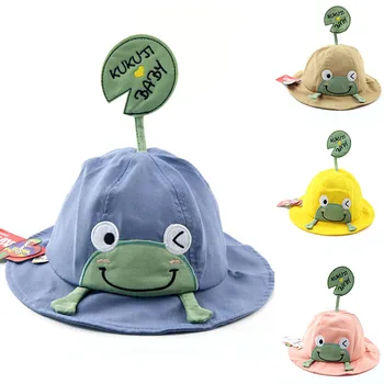 

2020 Fashion Children's hat Cartoon letters shape little frog fisherman bucket hat new cute baby boy and girl hat kids beanies