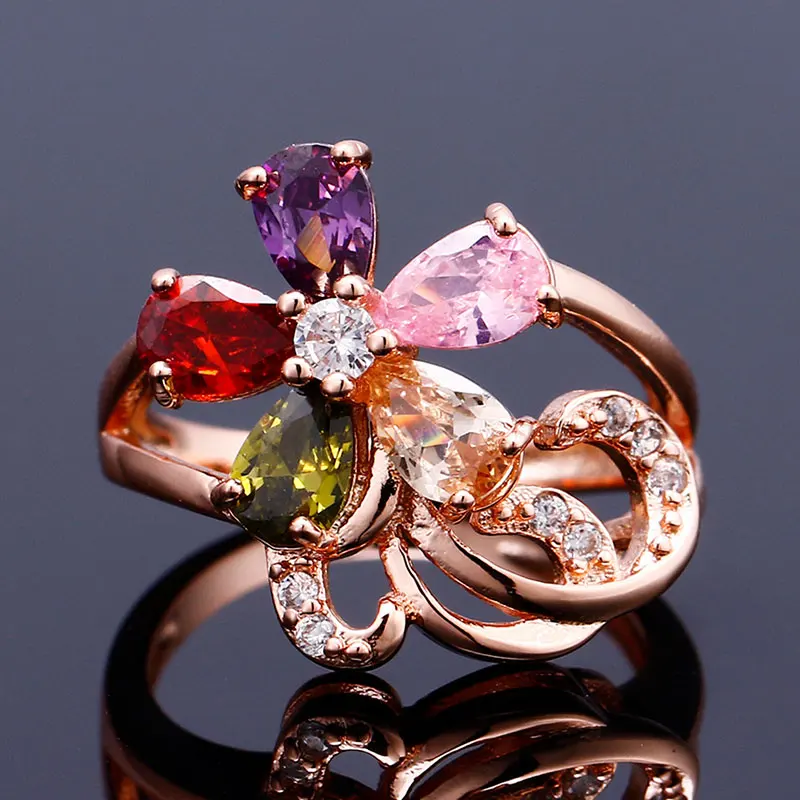 Оригинальное 9 видов стилей, разноцветное Сверкающее женское кольцо с листьями, богемный стиль, CZ Циркон, Кристальные украшения из цветов, вечерние кольца с растительным дизайном - Цвет основного камня: R3
