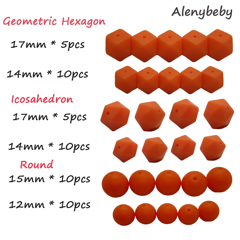 salmon 50pcs DIY Silicone Beads Teether Set Baby Teething Hexagon Round Icosahedron Food Grade Beads BPA Free Care Necklace Making Toy - Цвет: salmon