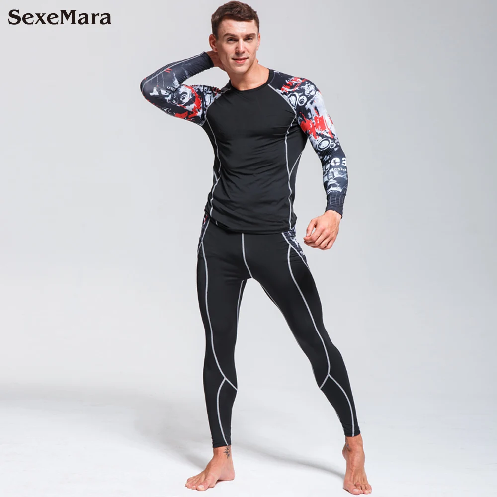 

New Men Thermal Underwear Sets Compression Fleece Sweat Quick Drying Thermo Underwear Men's Clothing Long Johns Fitnes