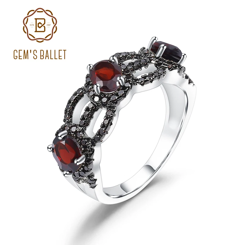 GEM'S балетные 925 пробы серебряные классические кольца с драгоценными камнями 1.35Ct натуральный красный гранат кольцо с тремя камнями для женщин Свадебные украшения
