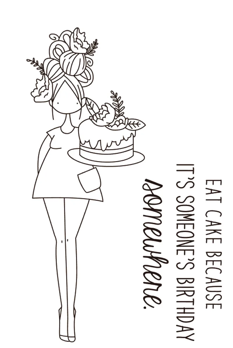 

10x8 Girl taking cake New Transparent Clear Rubber Stamp Sheet Cling Scrapbooking Photo Album PaperCard DIY Craft