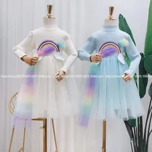 Emale/Детское платье с радугой; коллекция года; сезон осень-зима; Новинка; Детский свитер принцессы для девочек; детское платье с длинными рукавами