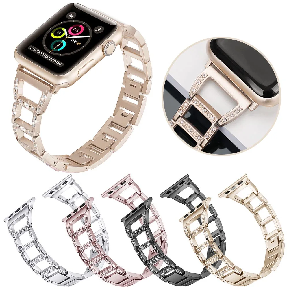 CACKOIE For Apple Watch Series 5 4 3 2 1 Diamond Hollow Bracelet 40 44 38 1