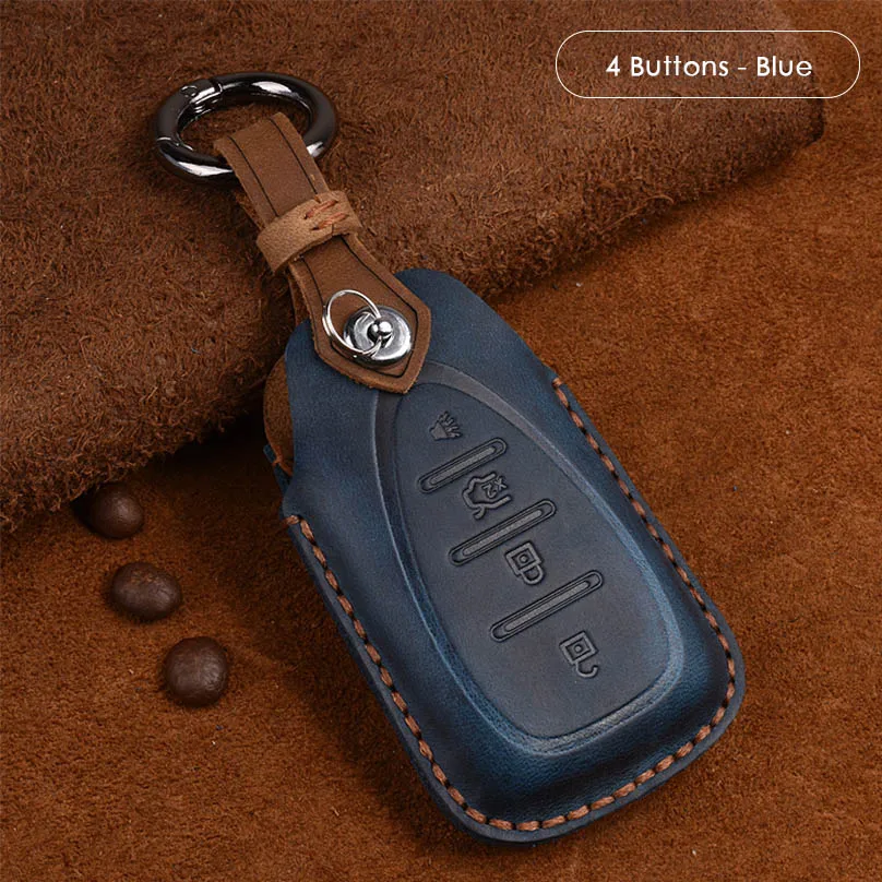 4 Buttons - Blue Ручной работы из натуральной кожи чехол для автомобильного смарт-ключа чехол сумка для Chevrolet 3 4 5 кнопок Cruze Malibu Интеллектуальный брелок - Название цвета: 4 Buttons - Blue