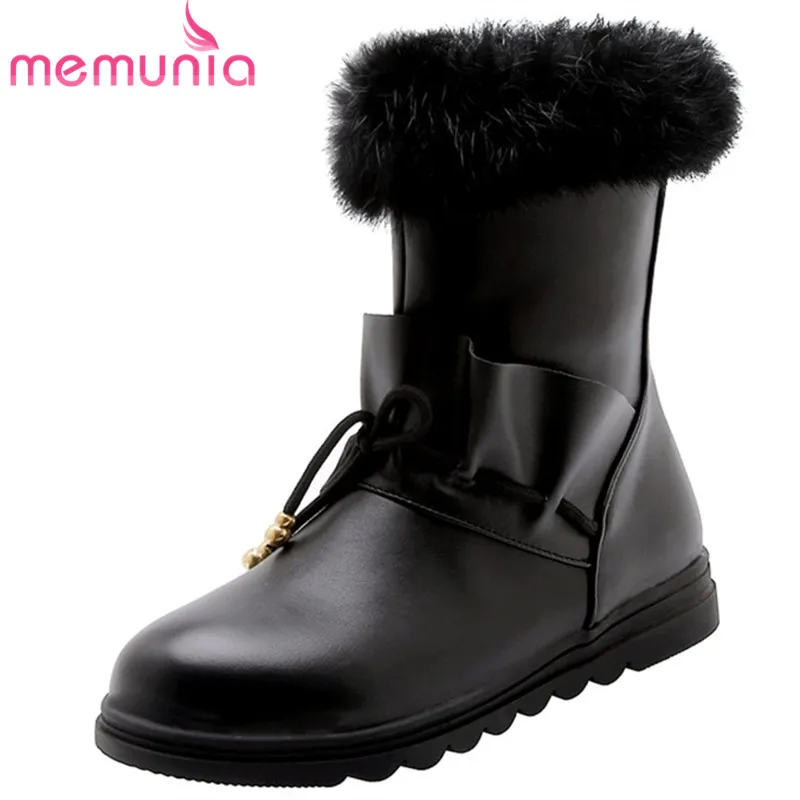 

MEMUNIA 2020 new arrival women ankle boots round toe bowknot sweet winter snow boots comfortable casual flat shoes female