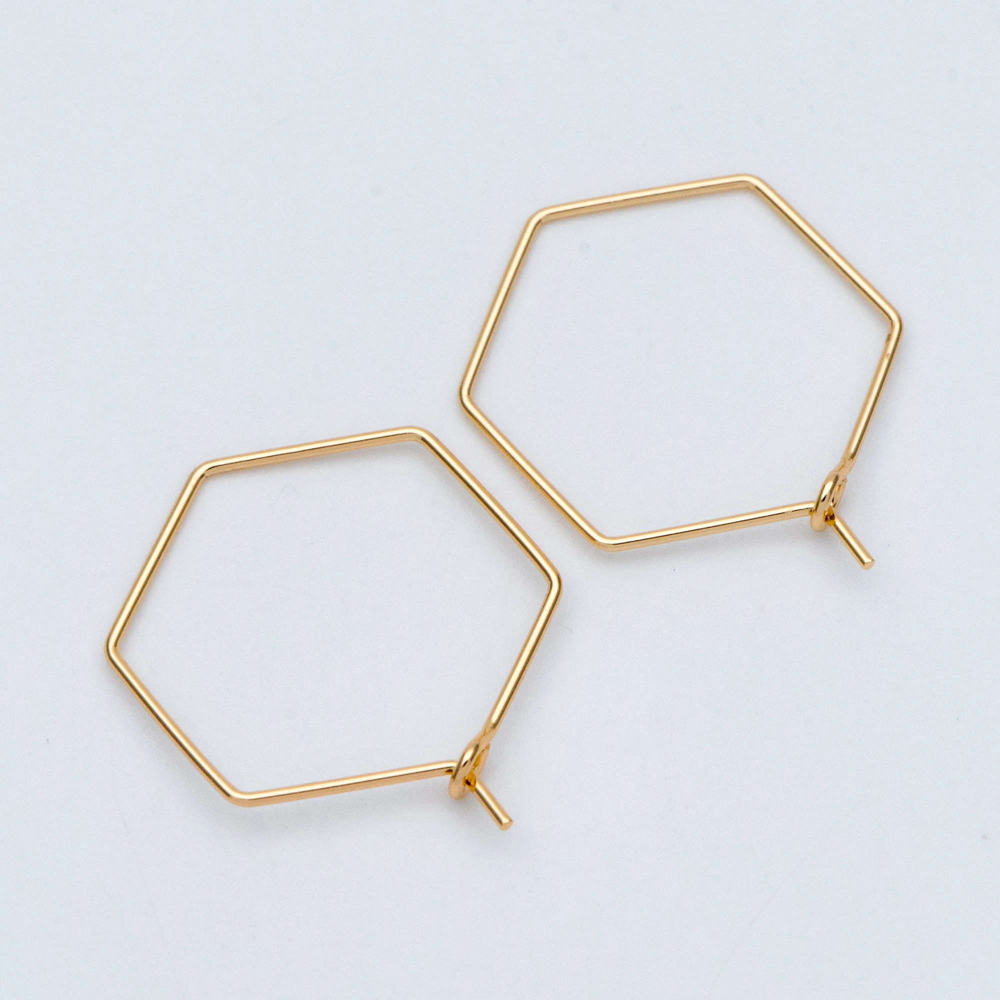 

10pcs Gold plated Brass Hexagon Earring Hoops 26x20mm, Geometric Ear Wire Charm Pendants, Threader Earring Components (GB-701-1)
