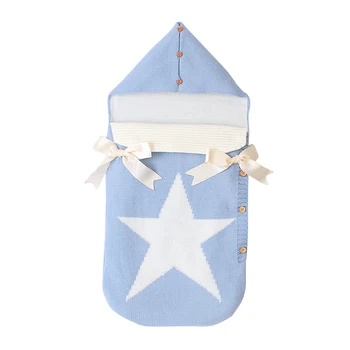 

Baby Sleeping Bag Newborn Baby Hooded Swaddle Knit Wrap Swaddling Blanket Warm Pram Sleeping Bag Pentagram Knitted Sleeping Bag