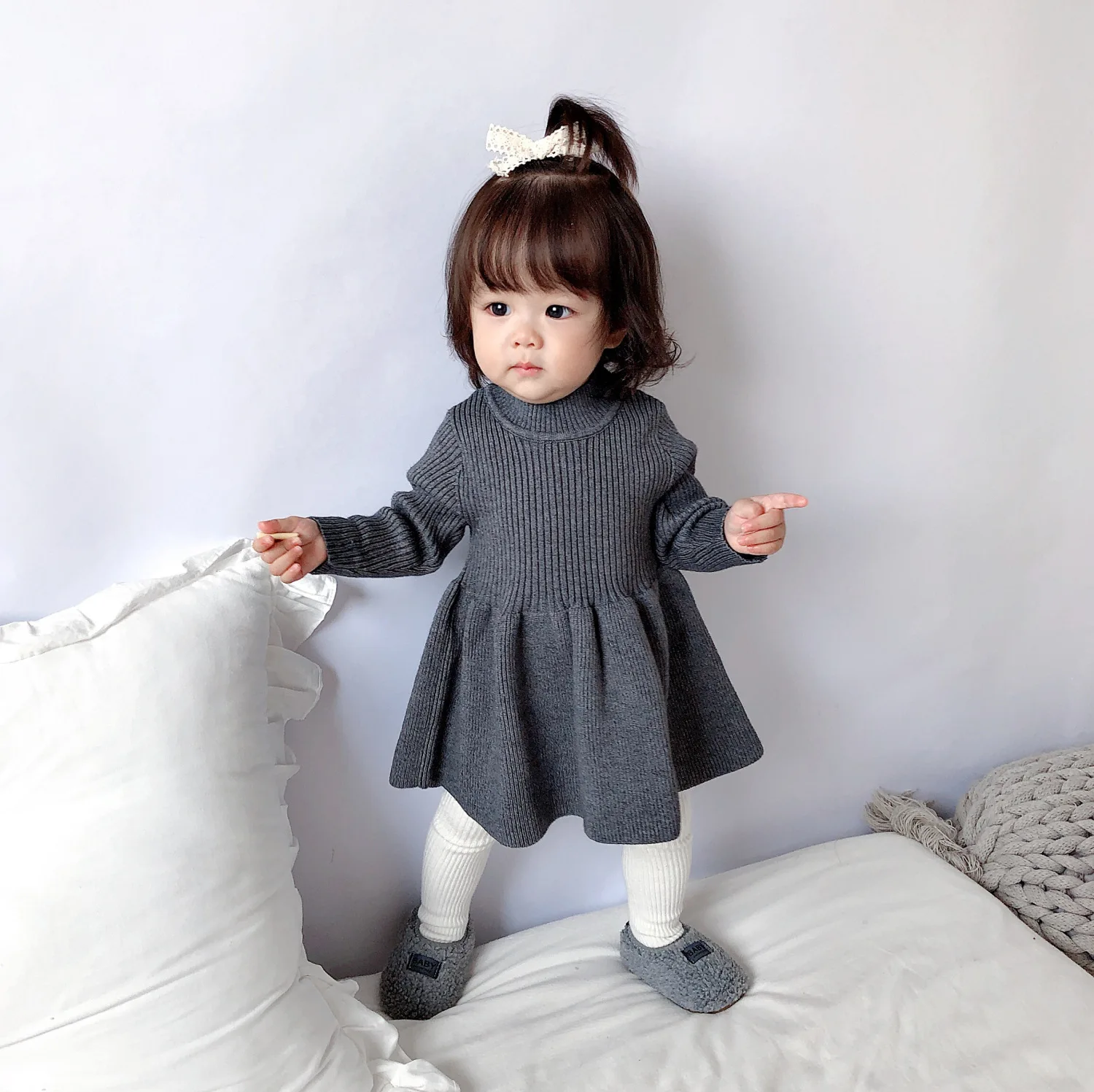Стильное осенне-зимнее вязаное платье для маленьких девочек модный свитер с круглым вырезом для маленьких девочек платье-свитер для маленьких девочек