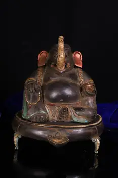 Price Tibetan Monastery Bronze Handcrafted Tapping Chisel Engraving Color Elephant Trunk Statue Of Wealth God Buddha Statue Statue