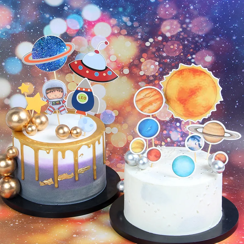 Cakelove 1 set Outer Space Party Astronaut Rocket Moon Happy Birthday Cake Topper Dessert Letter Decor for Children's Day | Дом и сад