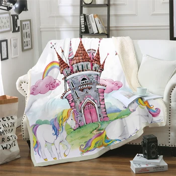 

Cartoon Castle Printed Blanket Coral Fleece Fabric Soft Thick Solid Pretty Animal Spring Winter Warm Bed Sofa Kids Fashion Cover