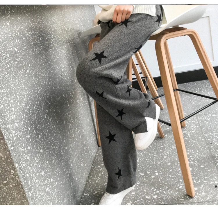 Ограниченная по времени Ограниченная серия Pantalon Mujer Vadim женские кашемировые брюки пятиконечная звезда индивидуальность повседневное вязаное свободное широкие ноги